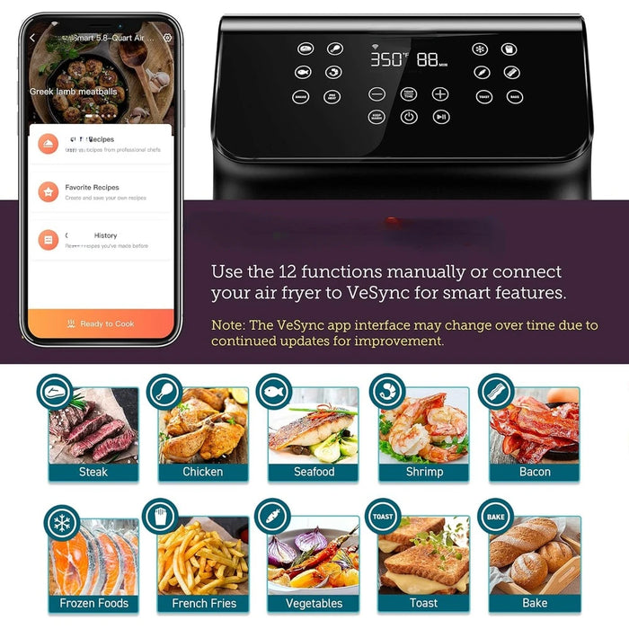 Air Fryer12 One-Touch Customizable Functions, 3-Way Control, Cookbook and Online Recipes, Dishwasher-Safe Detachable Basket