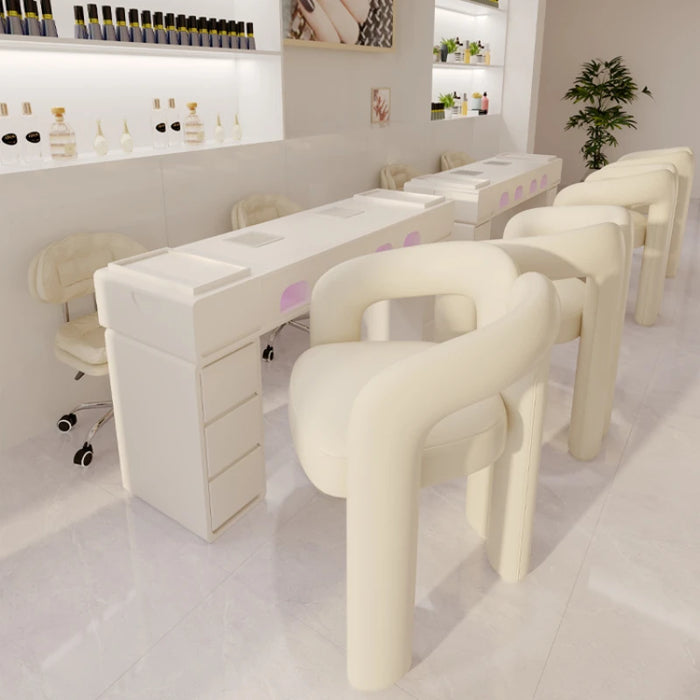 Cream Style Nail Table and Chair Set with Built-in Baking Lamp, Vacuum Cleaner Socket, Dirt Resistant Nail Table Manicure Tables