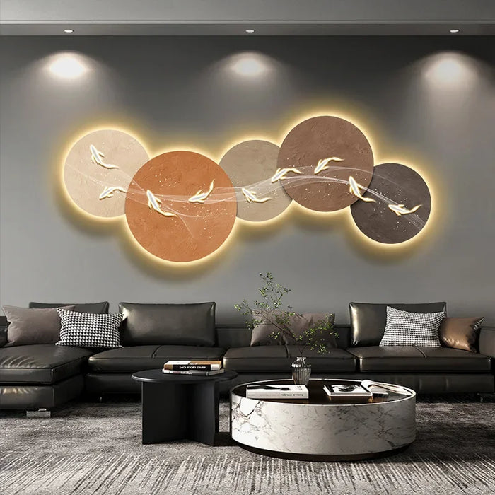 Fish gather wealth living room decoration lamp painting silent wind abstract texture bedroom mural sofa background wall hanging