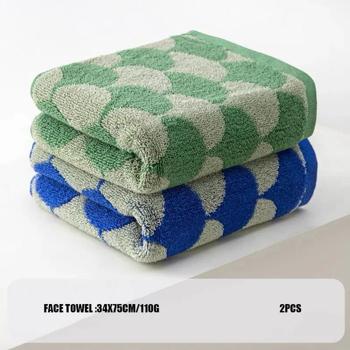 2PCS Adult 100% Cotton Jacquard Geometric Fan Pattern Towel Set Bathroom Soft Absorbent Kids Face Towel 35X75CM Free Shipping