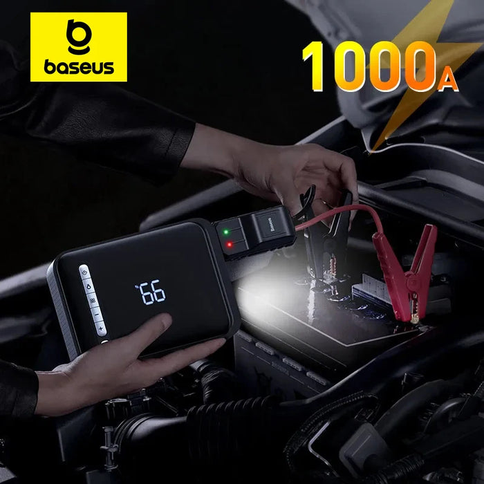 Baseus Car Jump Starter 1000A 3 in 1 Portable Emergency Starter Power Bank 12V Booster Starting Inflator Pump Car Air Compressor