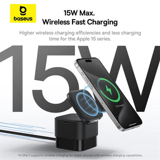 Baseus 2 in 1 25W Magnetic Wireless Charger Stand 15W Fast Charging Dock Station With Retractable Cable For iPhone15 14  Airpod