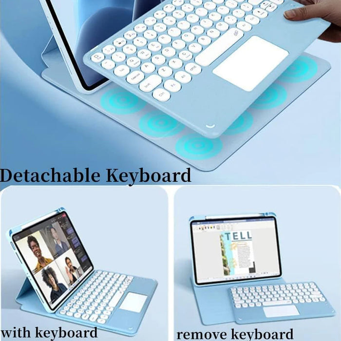 Cute Rotating Case with Trackpad Keyboard for iPad 10.2 7th 8th 9th Air 4 5 4th 10.9 Pro 11 AZERT Hebrew Spanish Korean Russian