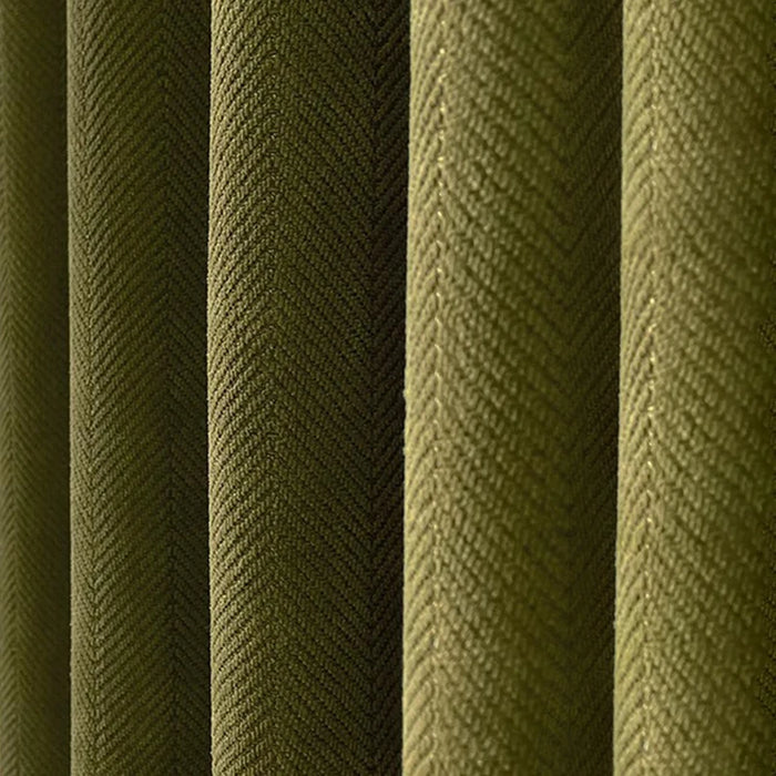 Retro Olive Green Dark Green Curtain Herringbone Pattern Living Room Decoration Curtain Bedroom Curtain Balcony Blackout Curtain