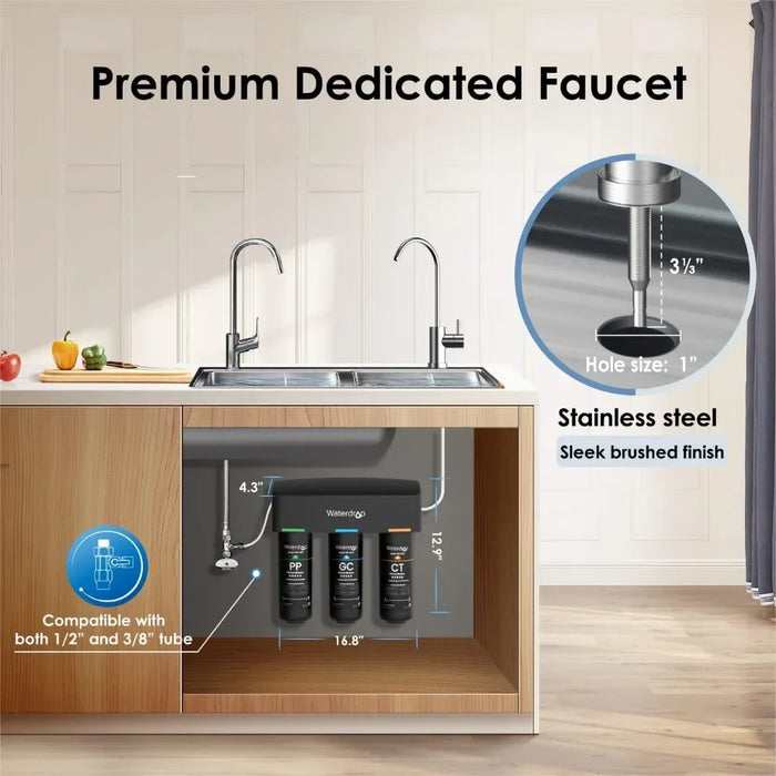 8 Layer High Capacity Under Sink Water Filter, Reduces PFAS, PFOA/PFOS, Fluoride, Chlorine, Bad Taste, with Dedicated Faucet