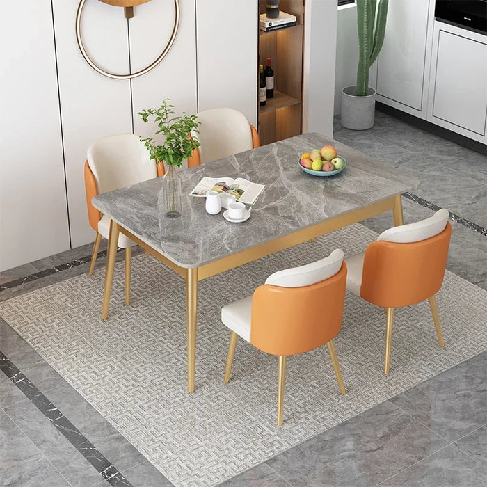 Household Small Apartment Rock Slab Bright Imported Marble Modern Minimalist Rectangular Dining Table and Chair Combination