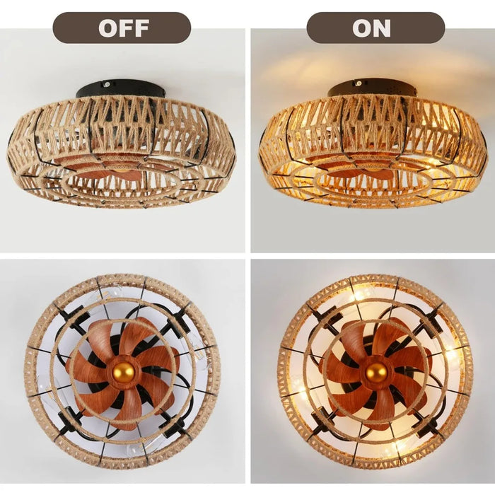 20 inch cage type thin leaf less ceiling fan with lightweight and remote control, embedded Bohemian ceiling fan in farmhouse