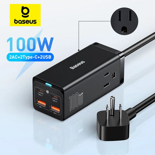 Baseus 100W GaN3 Pro Desktop Charger Power Strip Charging Station Fast Charger For iPhone 15 14 13 Pro Max Xiaomi Samsung Laptop