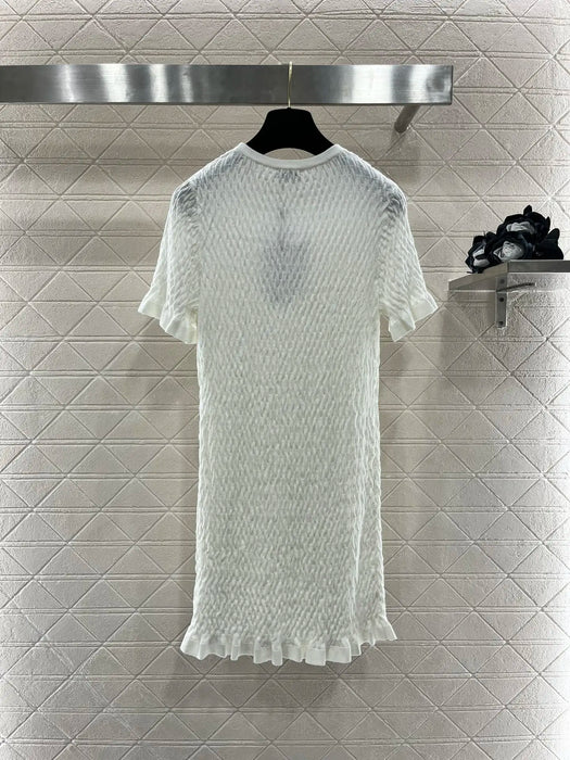 2024 Summer New High Quality Women's Wear Lotus leaf three-dimensional wave short sleeved knitted dress 0621