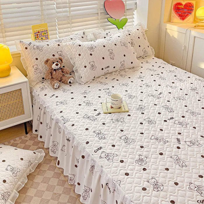 Bonenjoy Bed Skirt Cartoon Style Bed Cover Ruffled Bedsheet falda de cama Quilted Mattress Covers Lace Bedspread (No Pillowcase)