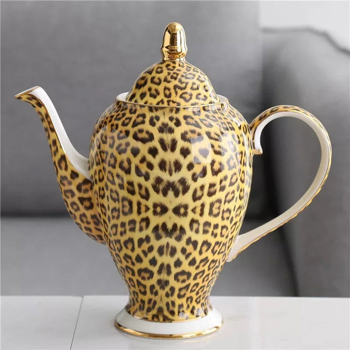 Leopard Print Bone China Coffee Set Luxury Porcelain Tea Set Pot Cup Ceramic Mug Sugar Bowl Creamer Teapot Drinkware Coffeeware