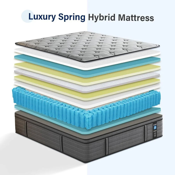 12" King Gel Memory Foam Pocket Spring Hybrid Mattress for Comfortable and Secure Support