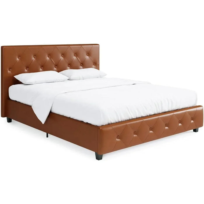 Queen Bed Frame Upholstered Platform Bed With Diamond Button Tufted Headboard and Footboard No Box Spring Needed King Size Home