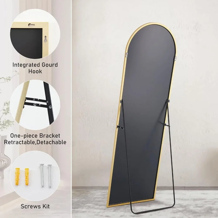 64"x21" Arched Full Length Mirror Floor Mirror with Stand, Wall Mirror Standing Hanging or Leaning Against Wall, Gold