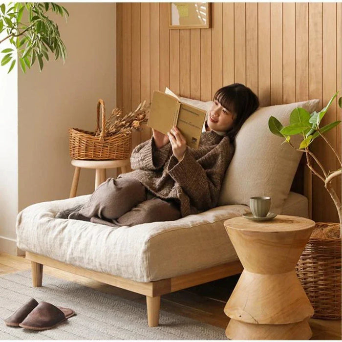 Customized Japanese-style small apartment living room armchair sofa combination ash wood Nordic minimalist fabric sofa