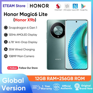 HONOR Magic6 Lite HONOR X9b 5G Global Version 6.78" Anti-Drop 120Hz AMOLED 108MP Camera Display Super Durable Battery