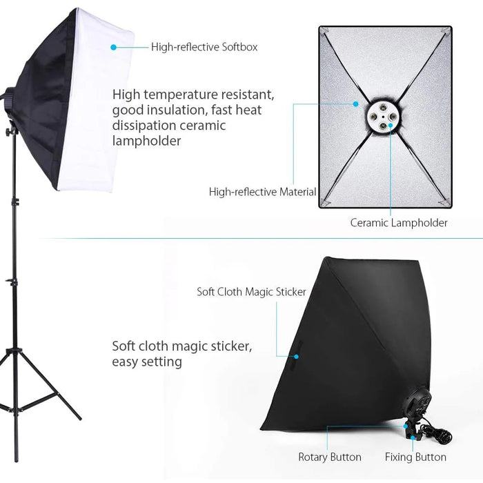 JUNNX Box Photography Photo Studio Light 50*70CM Softbox Photography Lighting Studio Photo Light Box LED Kit for Photo Studio