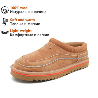 Smile Circle Tasman Cali Wave Winter Slippers For Women Suede Leather Wool Fur Flat Shoes