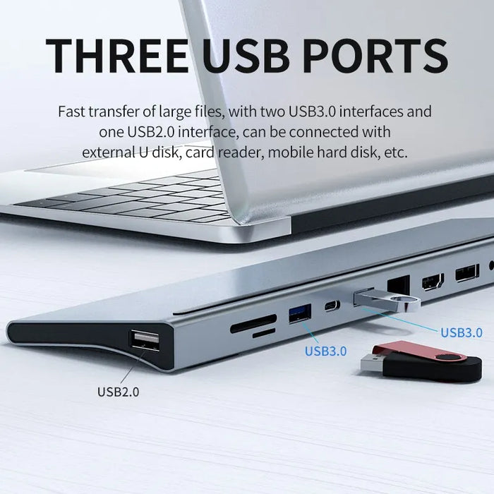 12-in-1 USB-C Docking Station with 4K HDMI,DP,VGA,USB3.0, SD/TF Reader, 100W PD, 3.5mm Audio, RJ45 1000M Ports for Macbook Dell