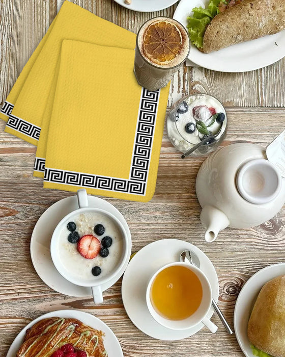 Yellow Geometric Zigzag Greek Pattern 40*60cm Tea Towels Absorption Walf Checks Kitchen Cleaning Towel Cloth Napkins Dish Rags