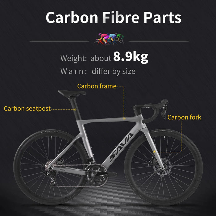 SAVA A7 Carbon Bike Road Bike for Adult Carbon Fibre Frame with SHIMANO 105 22 Speeds and Mechanical Disc Brake