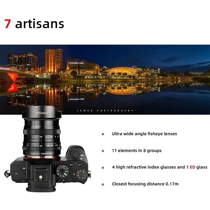 7Artisans 10mm F2.8 Full Frame Manual Focus Camera Lens 8 Groups 11 Elements Fish-Eye Len for E/L/Z/R-Mount Camera Lens