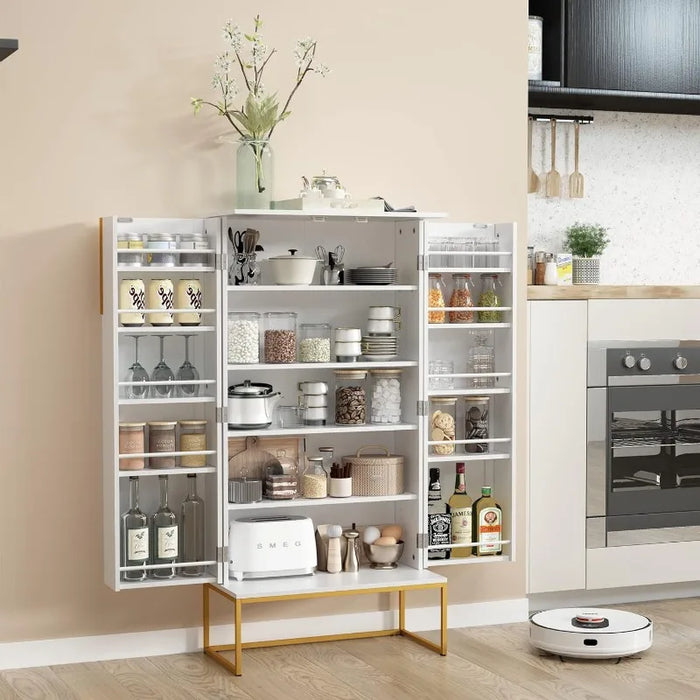 46.5'' Accent Wood Kitchen Pantry with Doors, Storage Cabinet with Adjustable Shelves, Food Pantry Cabinet for Kitchen