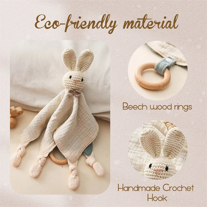 Baby Soother Appease Towel Bib Animal Rabbit Sleeping Doll Infants Soft Comfort Bib Wooden Teether Ring Baby Nursing Accessories