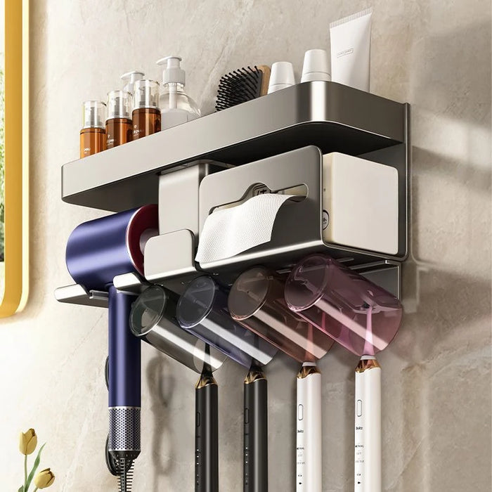 Punch-free Brushing Cup Storage Rack Home Washroom Mouthwash Cup Wall-mounted Space Aluminum Toothbrush Holder Drainable Water