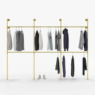 Industrial Pipe Clothing Rack Metal Gold - Wall Mounted Clothes Racks for Hanging Clothes - Modern Walk in Closet Wardrobe Home