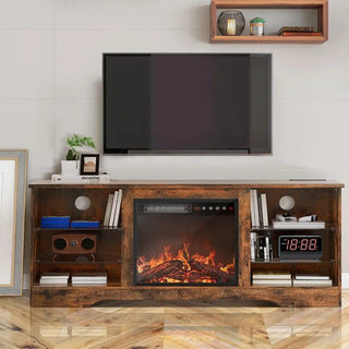 Fireplace TV Stand with 18''Fireplace, Modern Entertainment Center for TVs up to 65 inch, Media TV Console with Adjustable Glass