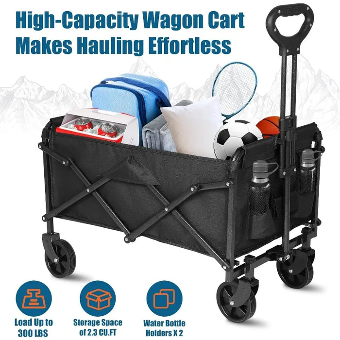 Foldable Wagon Cart with Wheels Collapsible -Large-Capacity Heavy Duty Folding Utility Cart for Garden Lounge Sports Groceries