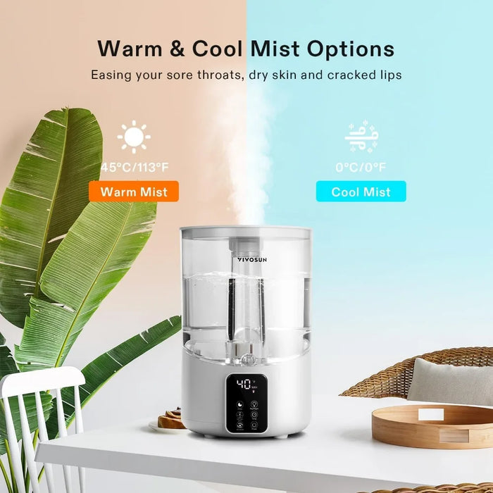 2-in-1 Top Fill Cool & Warm Mist Humidifier, Indoor Ultrasonic Humidifier with Essential Oil Box & Remote Control