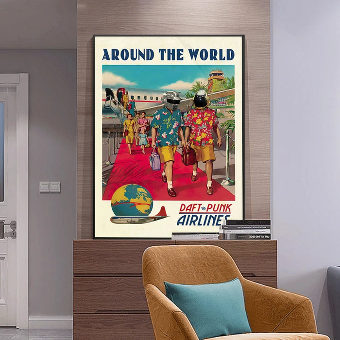 Daft Punk Poster Around The World Print Music Wall Art Prints Picture Fashion Art Painting Canvas Wall Home Decor Quadro Cuadros