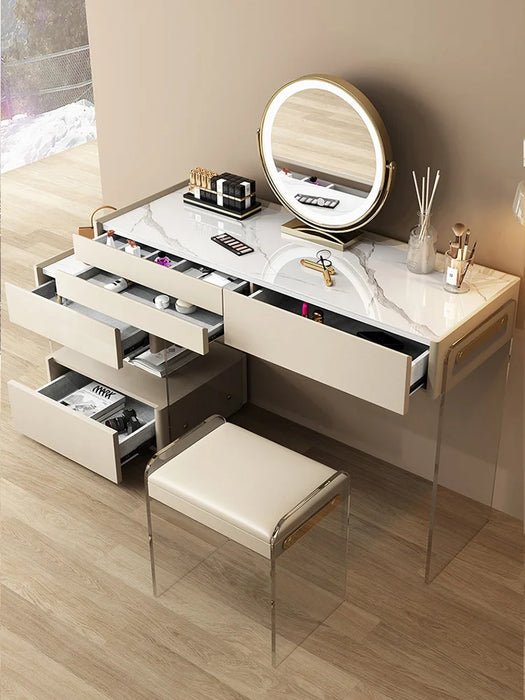 Light Luxury Acrylic Makeup Table, Bedroom, Modern and Minimalist Integrated Solid Wood Storage Cabinet, Dressing Table