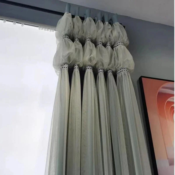 Dark Green Pleated Curtain with Valance Curtains for Living Dining Room Bedroom French Light Luxury Solid Lace Blackout