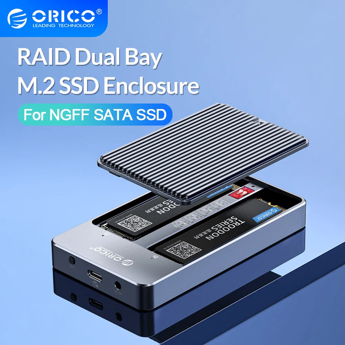 ORICO LSDT RAID Dual Bay M2 SSD Case Support M.2 NGFF SATA SSD Disk For B Key & B+M Key SSD Support PM/RAID 0/RAID 1/JBOD Mode