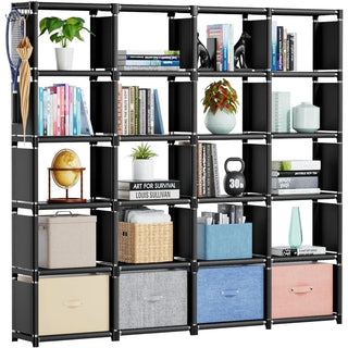 Bookshelf, 20 Cube Storage Organizer, Tall Bookcase, Closet Storage Organizer, Black, Metal Cube Bookshelf