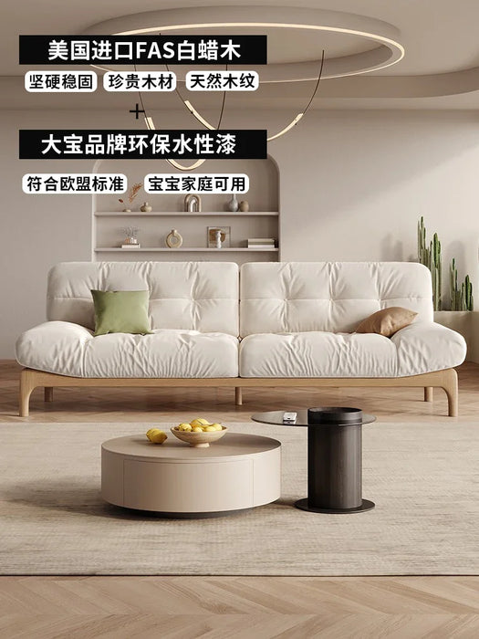 Solid wood cloud sofa living room small household modern simple washable technology cloth ins cream sofa