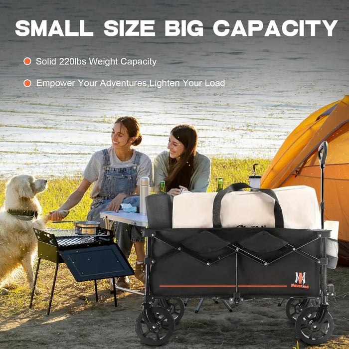 Navatiee Collapsible Folding Wagon, Wagon Cart Heavy Duty Foldable with Two Drink Holders, Utility Grocery Wagon