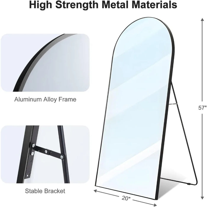 Arched Full Length Mirror 57"x20", Free Standing Wall Mirror Leaning or Hanging Mounted, Thin Aluminum Alloy Frame