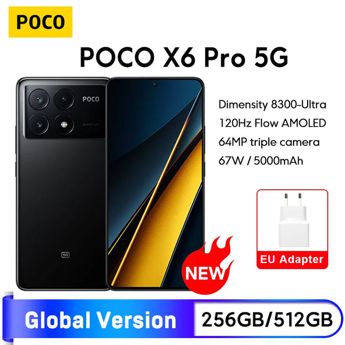 New POCO X6 Pro 5G Global Version Smartphone NFC Dimensity 8300-Ultra 6.67" 1.5K 120Hz DotDisplay 64MP Camera with OIS 67W