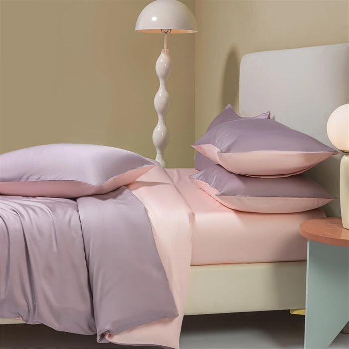 Liv-Esthete Nature 100% Silk Bedding Set Purple Pink Double Queen King Duvet Cover Flat Sheet Pillowcase Bed Linen For Sleep