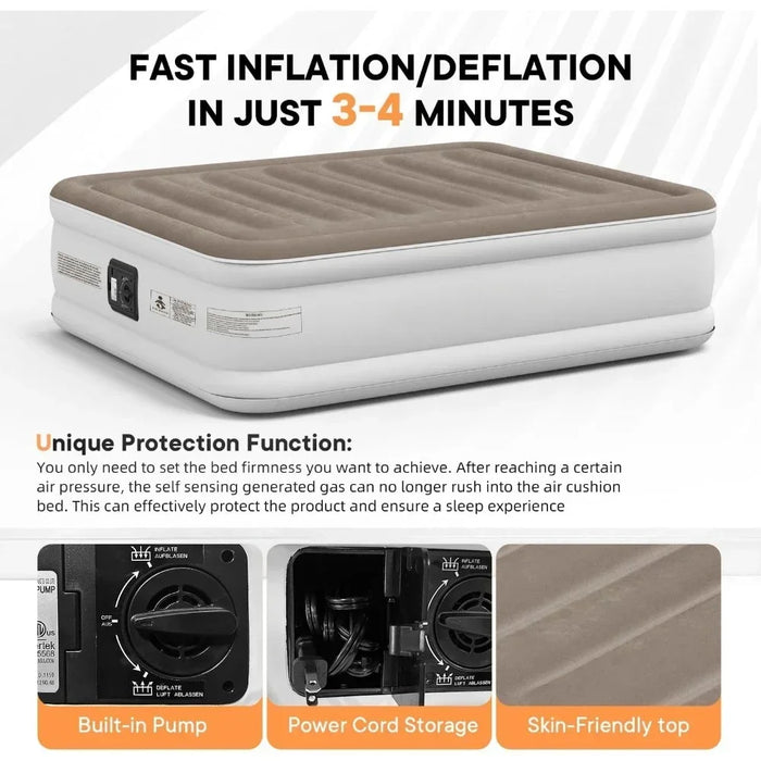 Queen Air Mattress with Built in Pump, Durable Blow Up Mattress, 18 Inch Inflatable Airbed