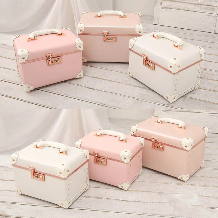 Luxury Women's Cute Makeup Artist Beauty Vanity Case Storage Organizer Box Password Medium Suitcase Professional Cosmetic Bag