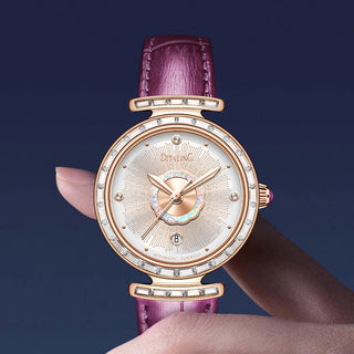 DITALING Automatic Mechanical Watch For Women Leather Strap Business Watches Diamond Women's Wristwatch Brand Luxury Watch 1122