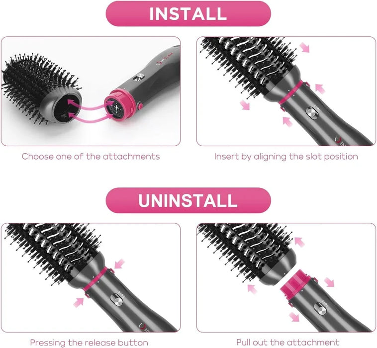 Hair Dryer Brush Set, IG INGLAM 4 in 1 Hot Air Brush, Negative Ion Detachable Hair Dryer & Styler Volumizer Blow Dryer Brush