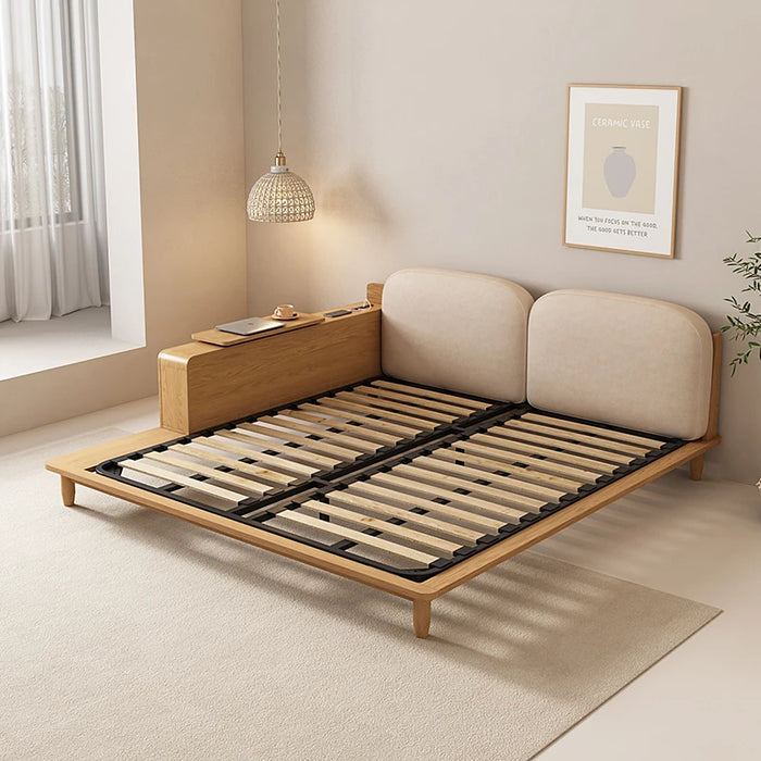 Nordic solid wood bed 1.8m bedroom modern simple Japanese cream style function tatami double bed log wedding bed