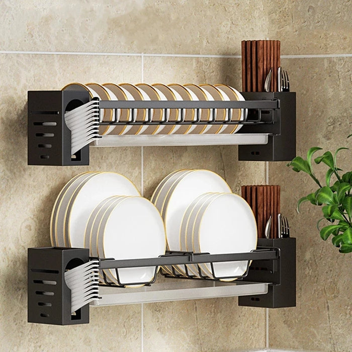 Kitchen Organizer Rack Wall-mounted Dish Drainer Rack Chopsticks Spoon Bowl Plate Tableware Storage Holder Kitchen Shelves