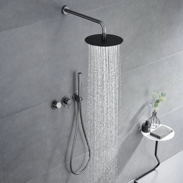 Black bathroom shower system, simple wall hanging design, double handle, double control, two function brass shower faucet